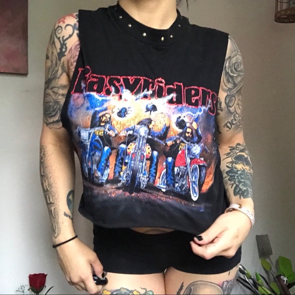 ✂️ r e s t y l e d || bling/stud easyrider crop ✂️ - Picture 4 of 6